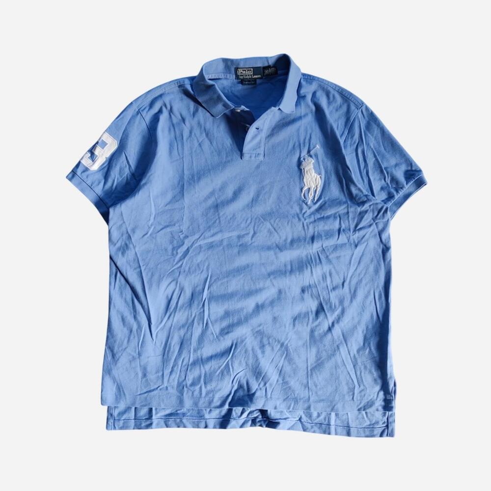 Vintage 90s Blue Polo Ralph Lauren cotton big pony polo shirt